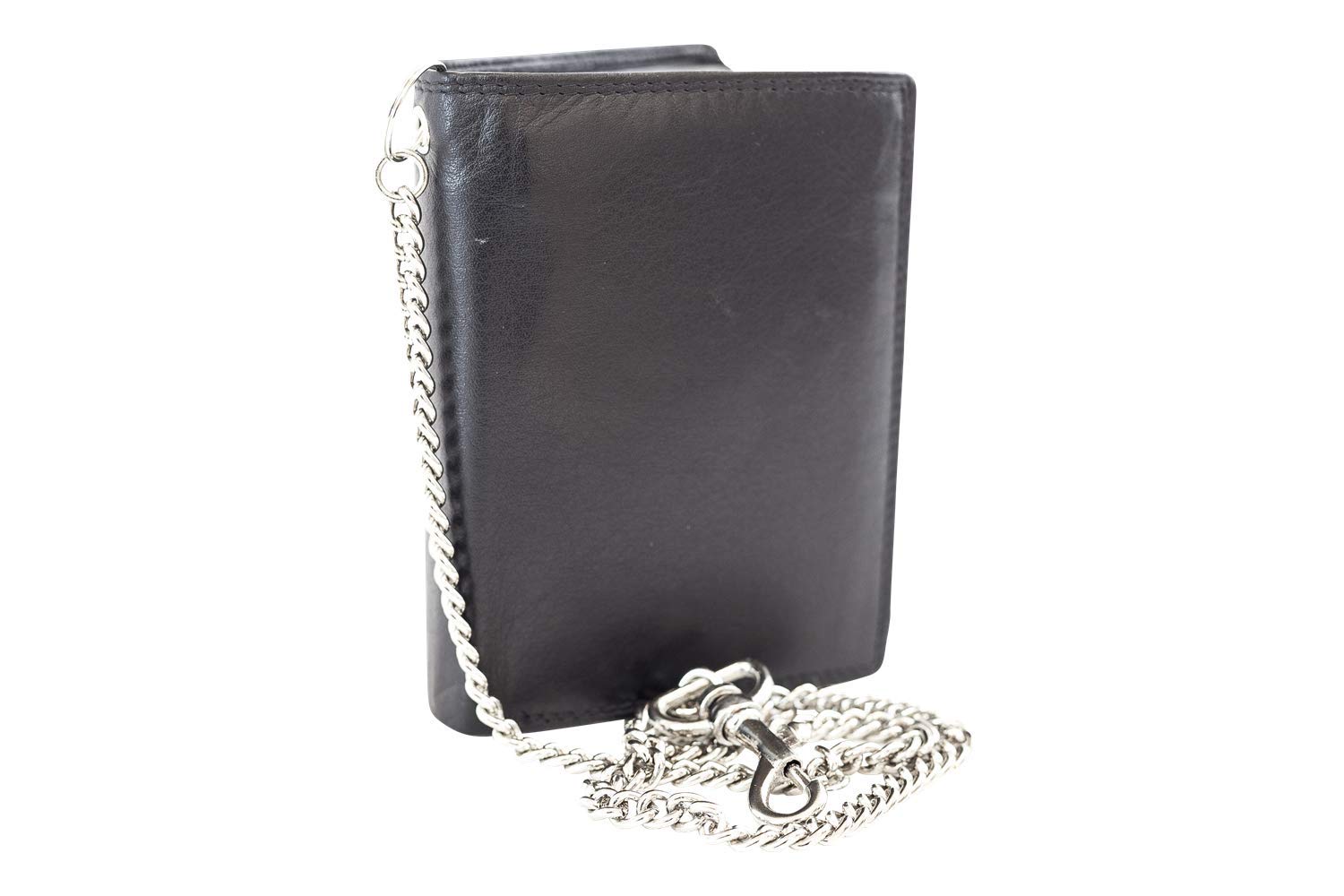 Biker Cartera hombre con cadena Monedero mujer pequeña de piel, estilo box para señores y señoras RFID Monedero Protección de Informaciones privadas Cartera de Bloqueo RFID LEAS, Piel auténtica, negro