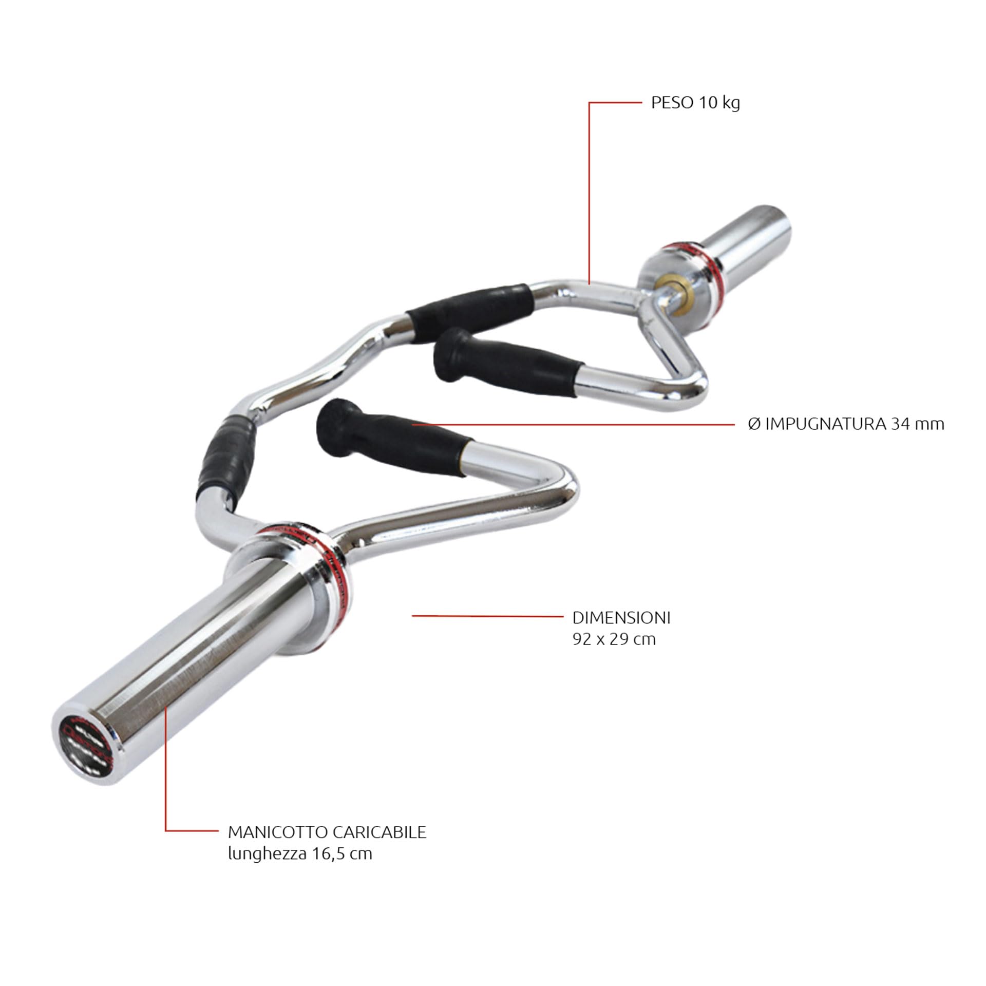 Diamond【Bilanciere Olimpico Multipresa 92 cm】Impugnature Gommate Antiscivolo | Carico Max 220kg | Manicotti Ø 50 mm 16,5 cm | Struttura Robusta per Allenamento Spalle,Braccia e Schiena | Molle Incluse