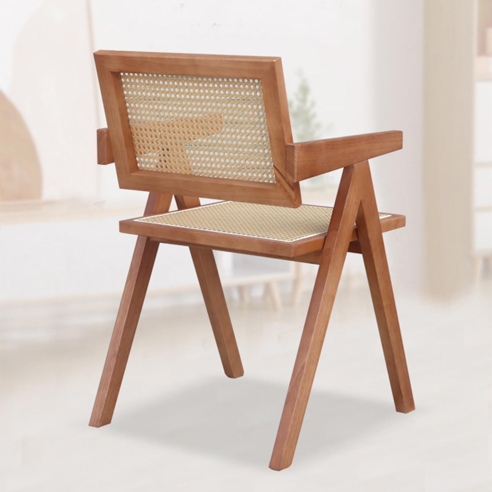 Chaise De Salle à Manger En Rotin De Style Moderne Sans Accoudoirs Avec Dossier En Canne Tissée Et Pieds En Bois Pour Cuisine Et Salle à Manger
