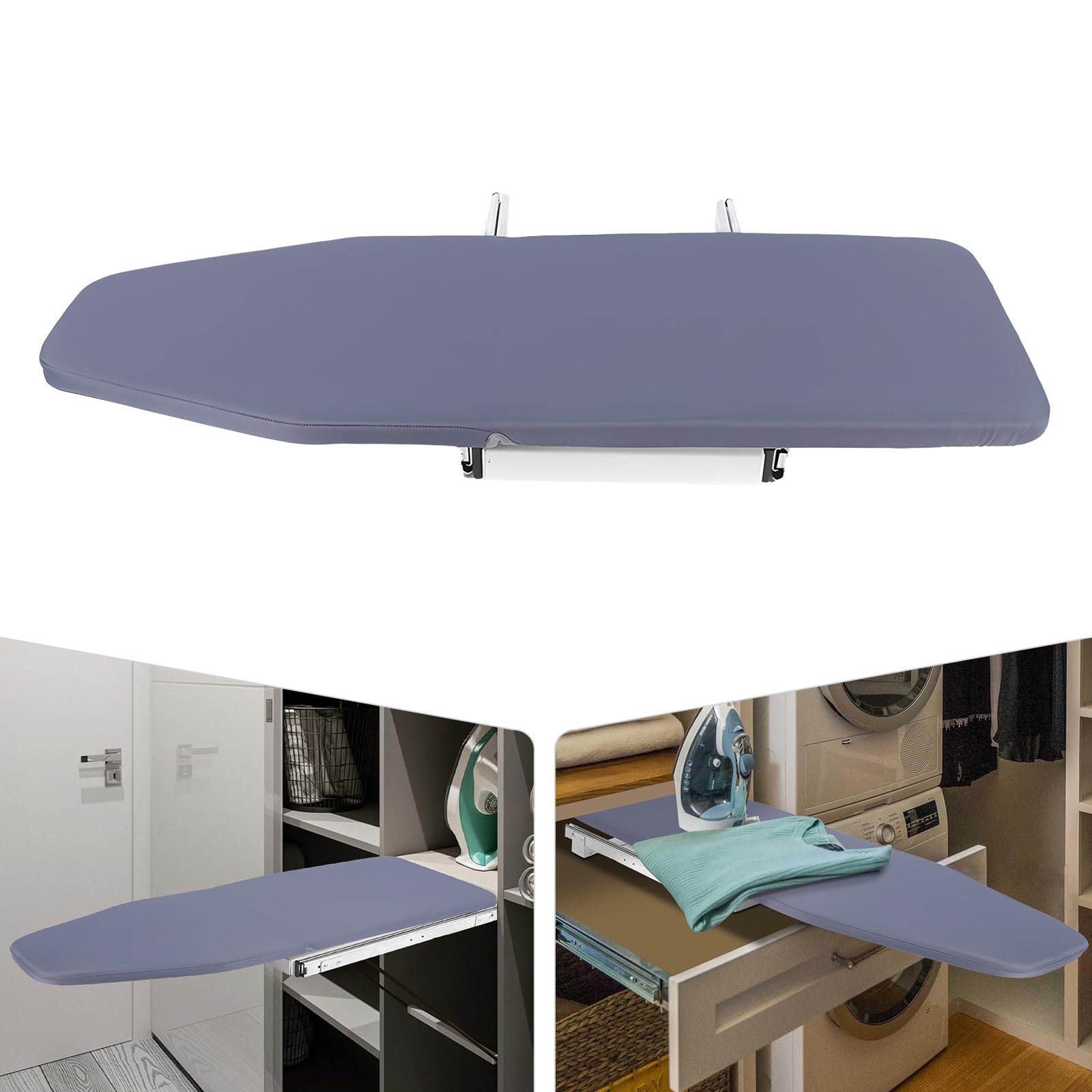 Tavola da stiro a parete, estensibile, pieghevole, per centrali a vapore, cassetto, armadio, rotazione di 180°, grigio, 81 x 30 x 12 cm, ferro, legno, acciaio, cotone, ABS