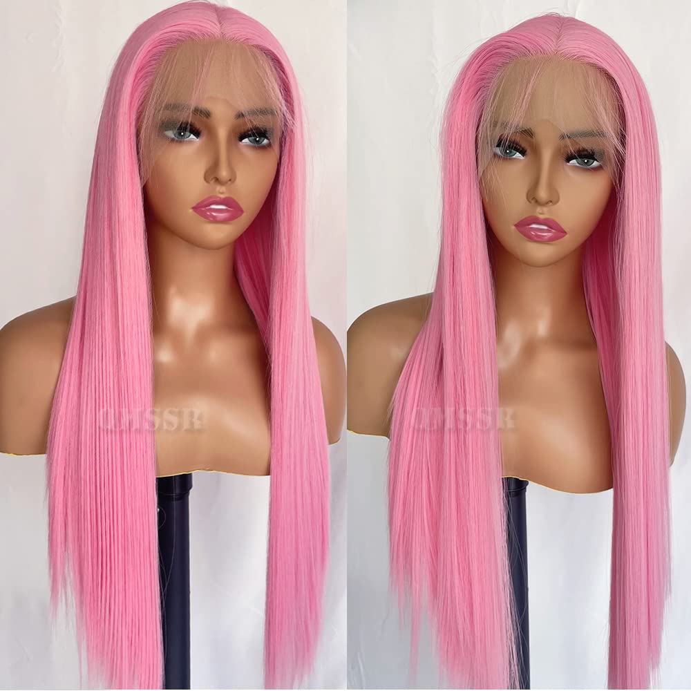 Mauve Pink Synthetic Straight Lace Front Wig Amazon.com : Missyvan 13X6 Pink Lace Front Wigs Long Silk  main image 3