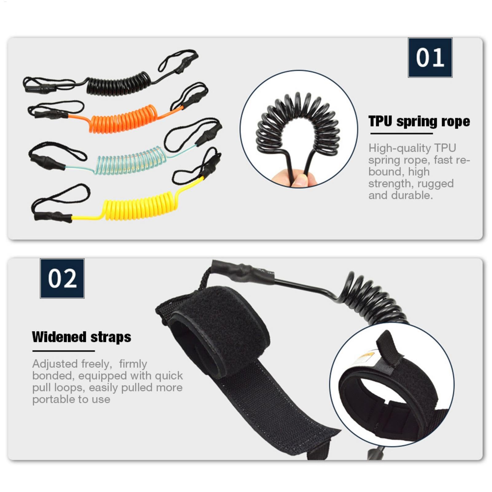 Coil Leash - 6mm Surfboard Leash | Thick Strap for Longboard Surfboards | Legrope Strap | Coiled Paddle Board Leashes | Bodyboard Coil Leash | Paddle Board Safety Leash for Stand Up Paddle Board