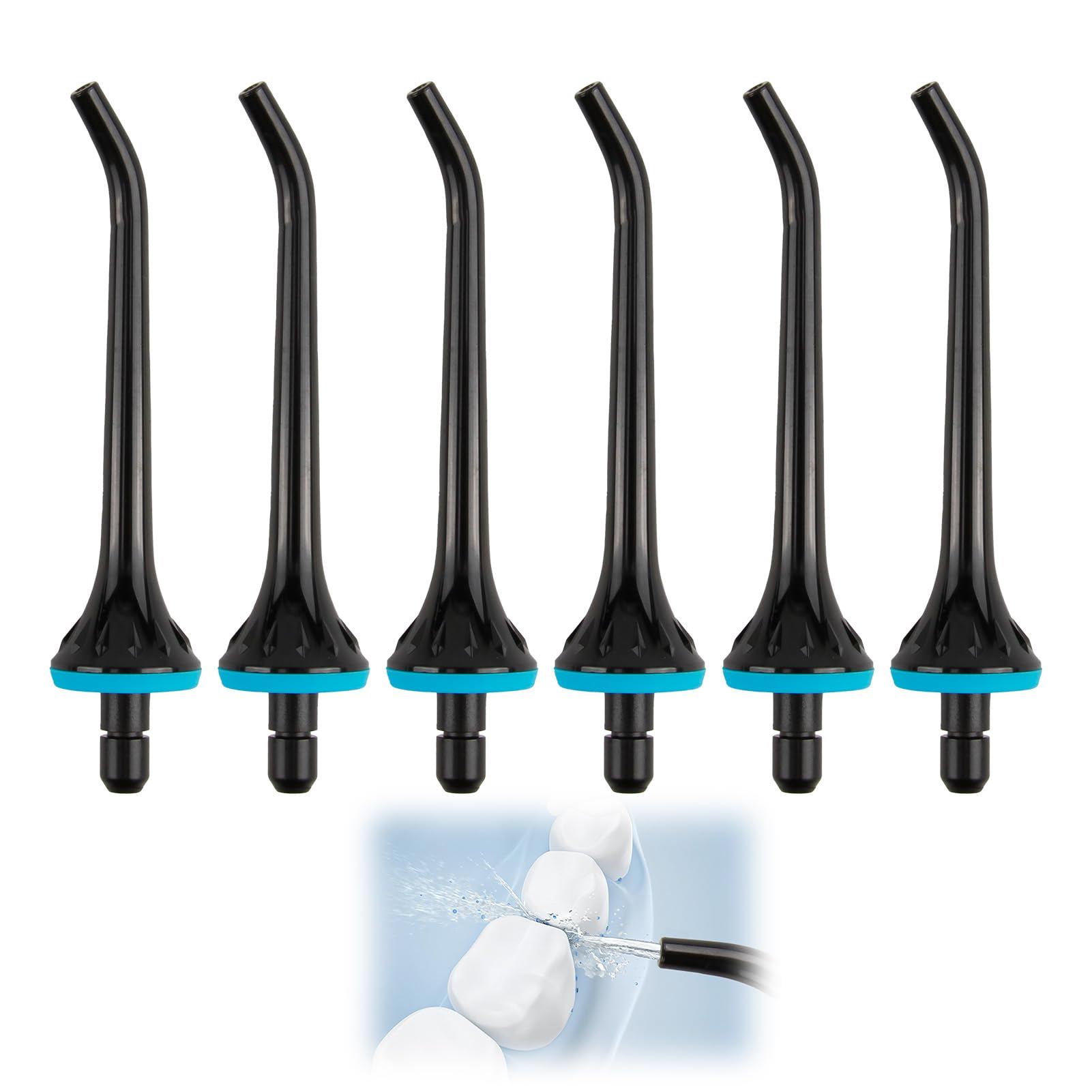 Paquete de 6 puntas de repuesto para irrigador bucal Hangsun, Nicwell, COSLUS, Mospro, Zerhunt, chorro de riego oral ABS negro con sellado de goma a prueba de fugas