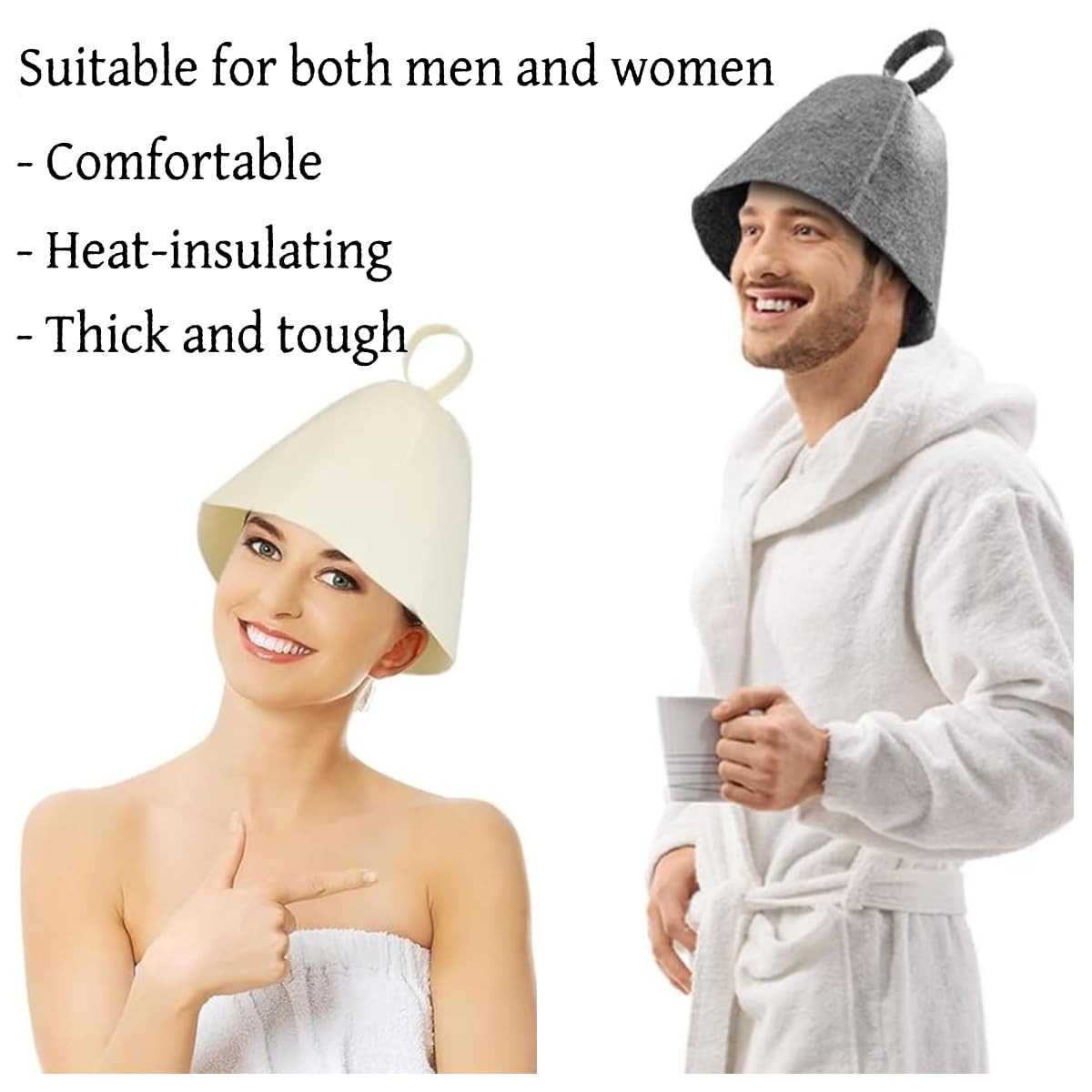 Chapeau de Sauna en Feutre Anti-chaleur Respirant pour Homme Femme, Gris et Blanc