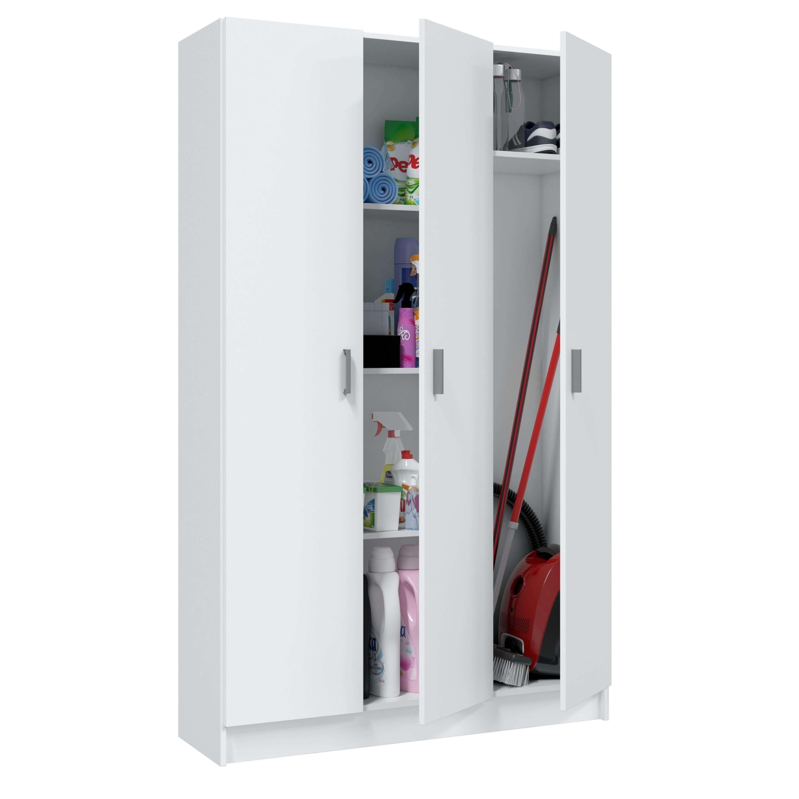 Miroytengo Armario Multiusos Escobero 3 Puertas, Armario de Cocina, Armario Despensa, Mueble Lavanderia, Baño 109x180 cm