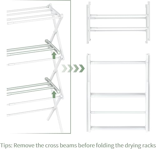 Miniatura 7 de Tendedero plegable para ropa de 3 niveles, para uso en interiores y exteriores, estante de secado de ropa antioxidante, plegable, 28 pulgadas de