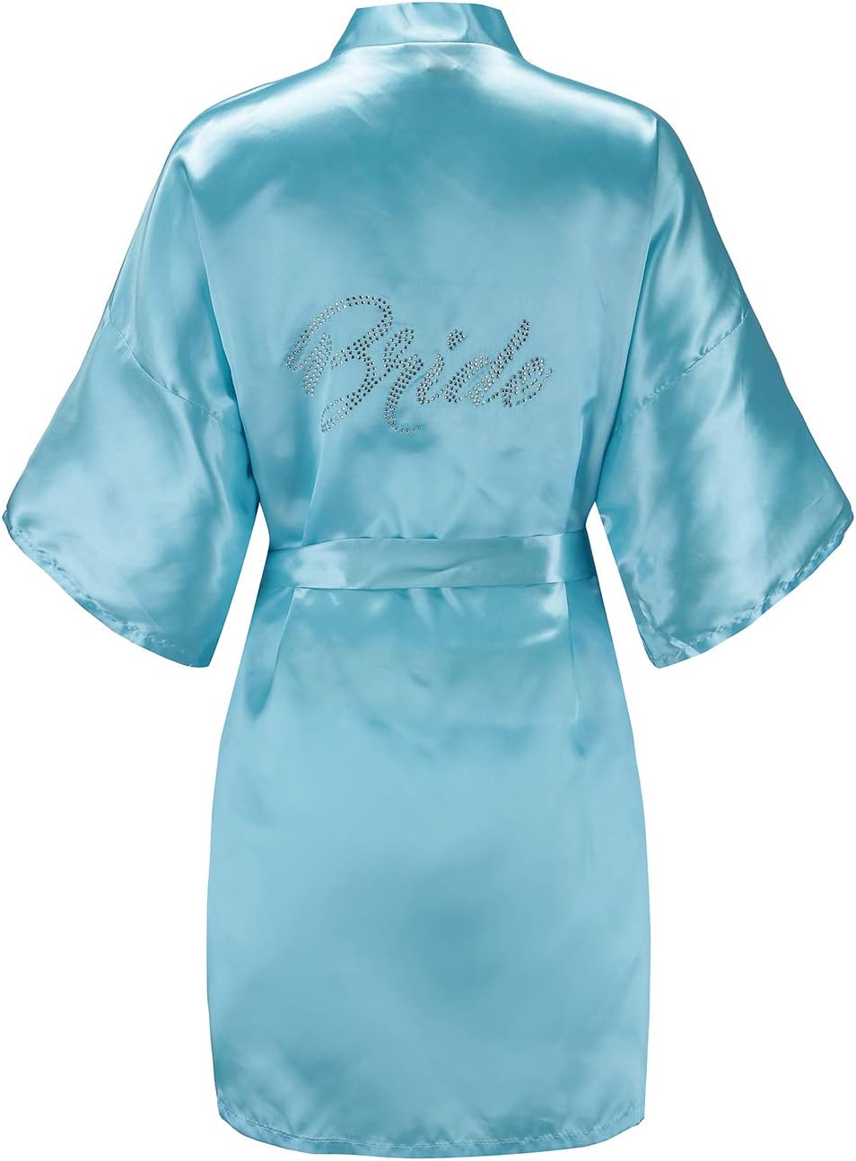Women's One Size Silver Rhinestones Bride Bridesmaid Short Satin Robes for Wedding Party Getting Ready