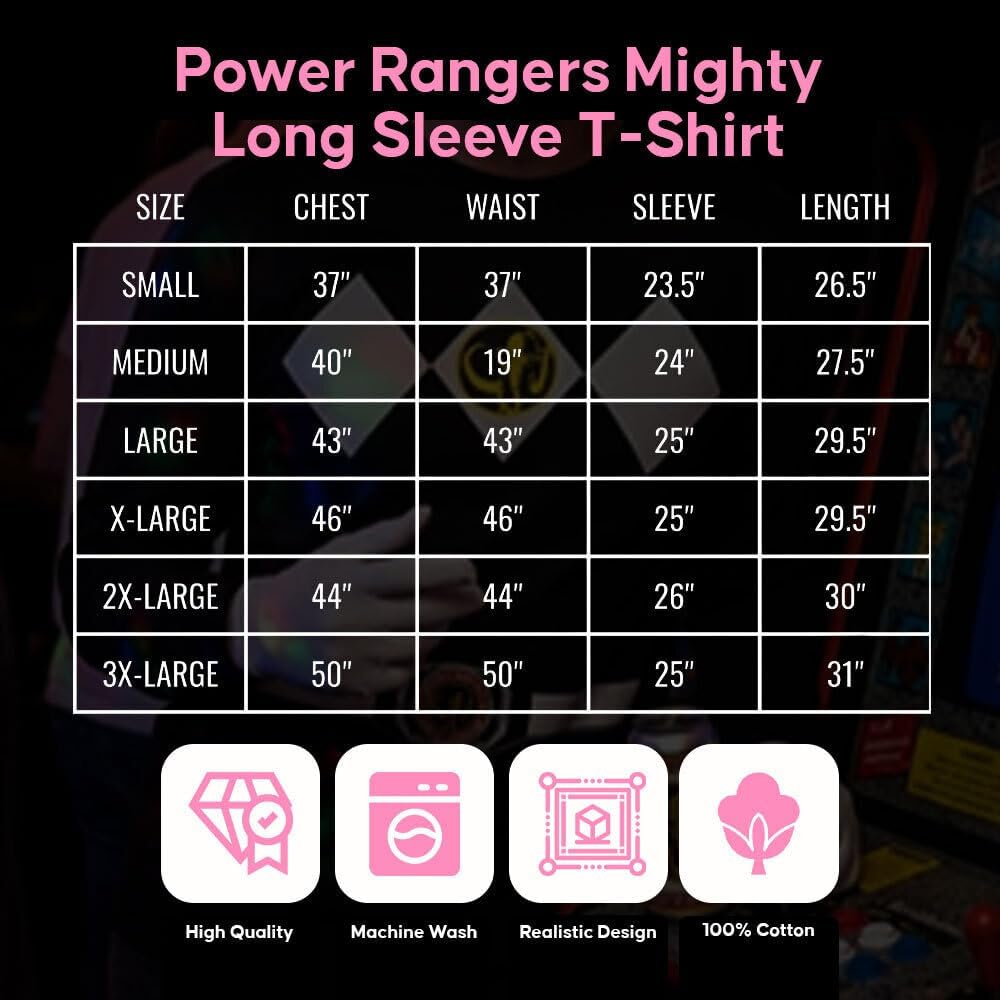 Power Rangers Mighty Morphin T Shirt - Adult Unisex Long Sleeve Tee for Halloween Costume Cosplay