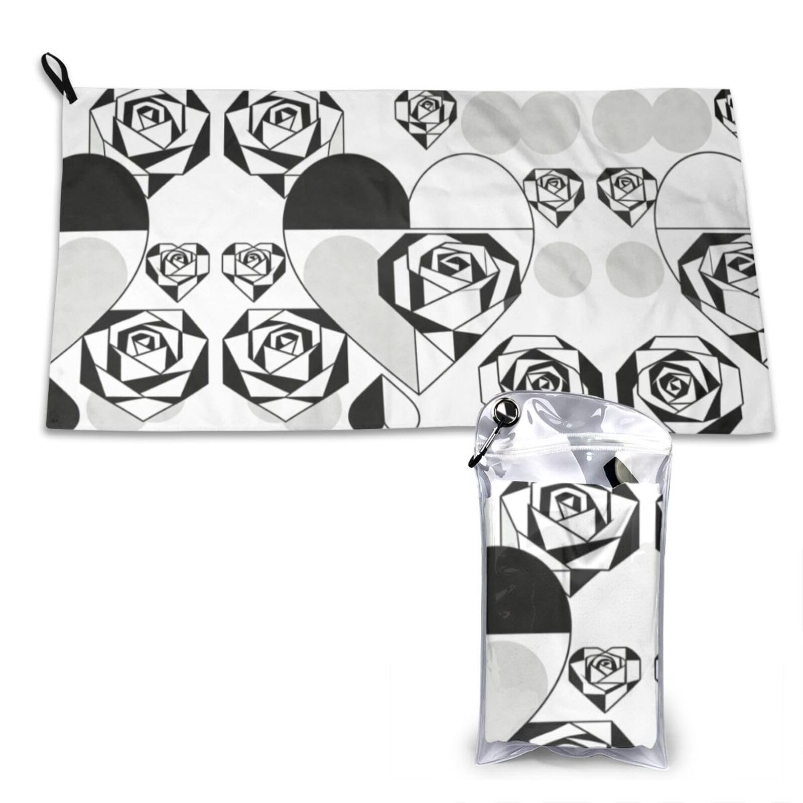 DUYKIMQW Geometric Rose & Heart Art Print Quick Dry Towel 16x31.5in White