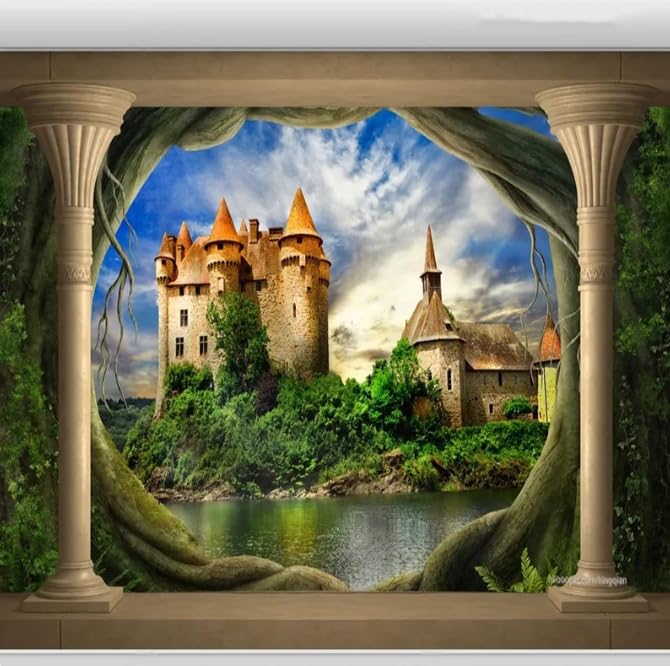 Peinture murale 3D decoration salon chateau et colonne romaine 250x175