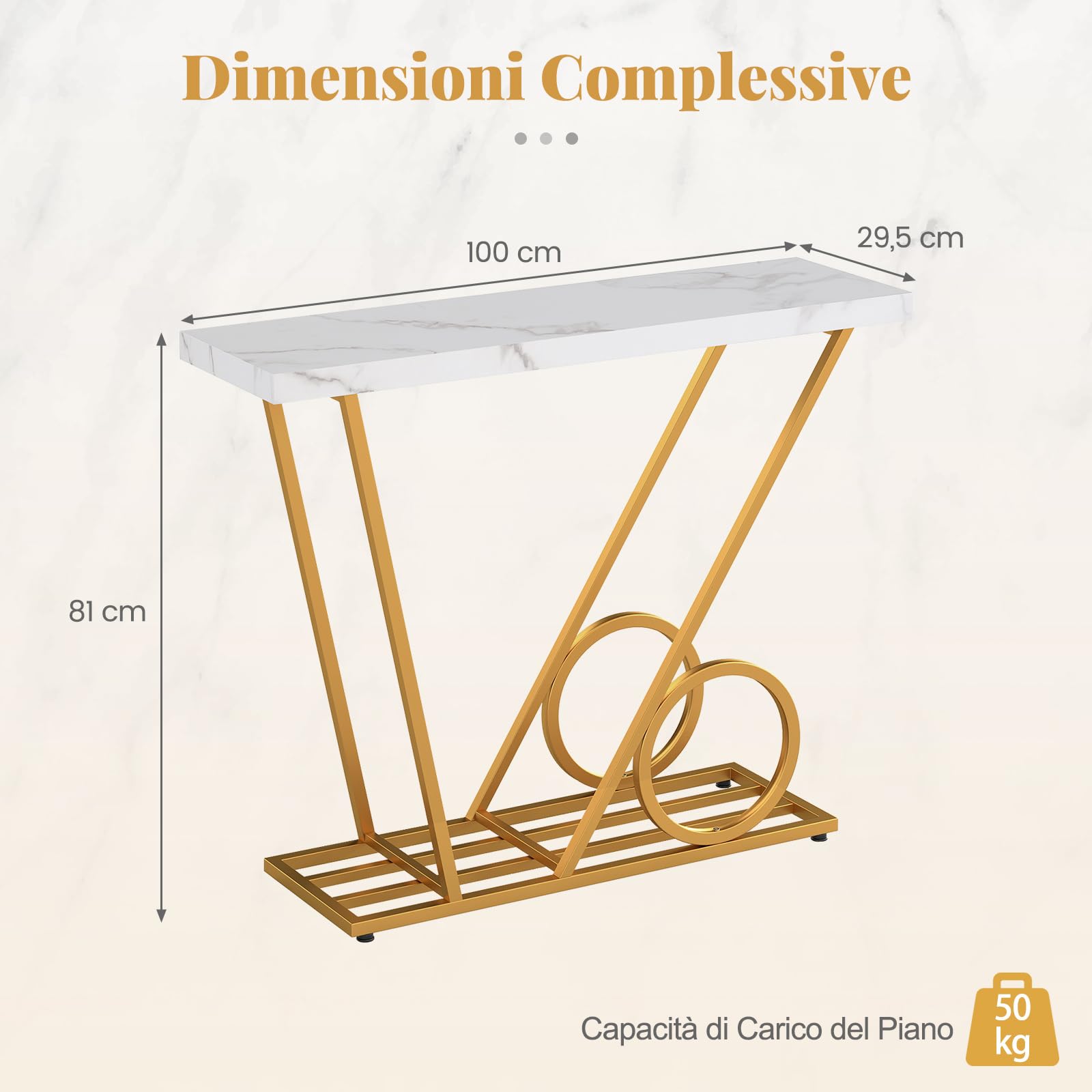 COSTWAY Tavolo Consolle in Finto Marmo con Struttura Metallica Geometrica