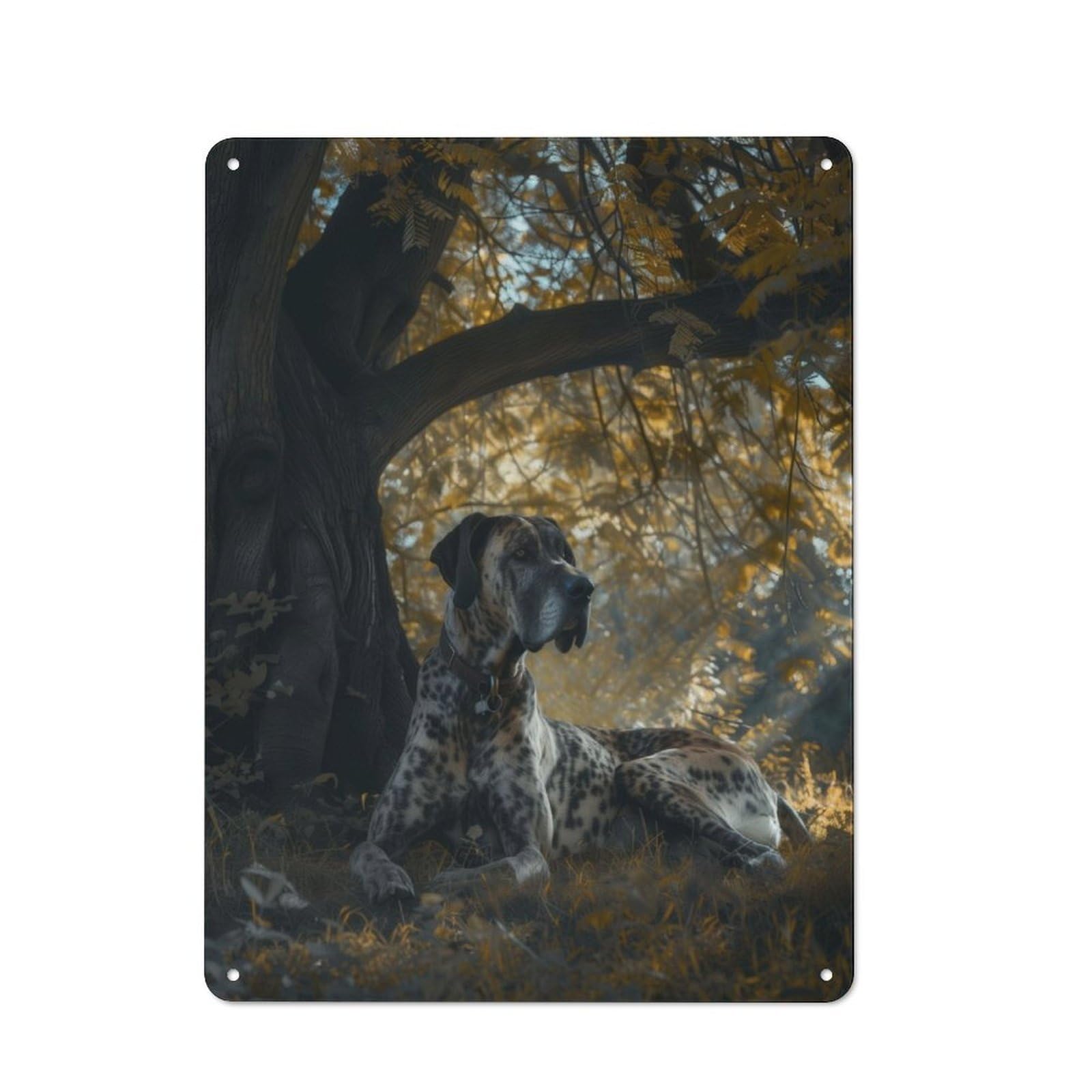 Junmoney Great Dane Under A Tree Vintage Tin Sign 40X30cm With For Guest Room Or Hallway, For Themed Room Decoration, For Vintage Wall Decor Fans
