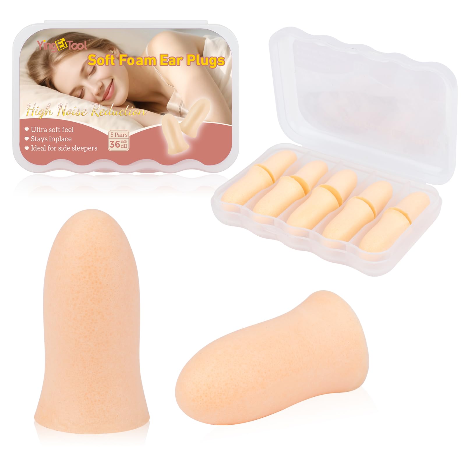 Foam Earplugs 5 Pairs - 35dB Noise Cancelling Soft High Decibel Ear Plugs for Noise Reduct...