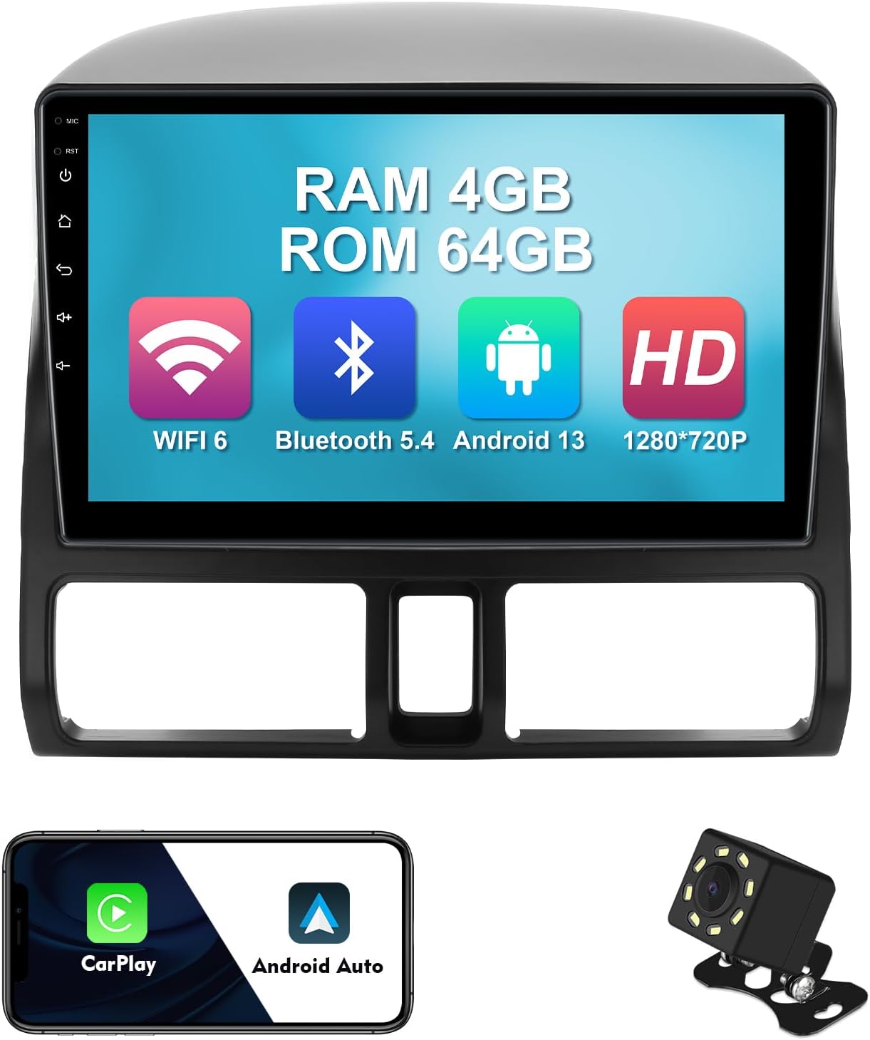 9-inch Android 12 Double Din Car Stereo for Honda CR-V 2002-2006 IPS Touchscreen Screen Car Radio with Carplay & Android Auto Support Backup Camera GPS FM Navi BT SWC