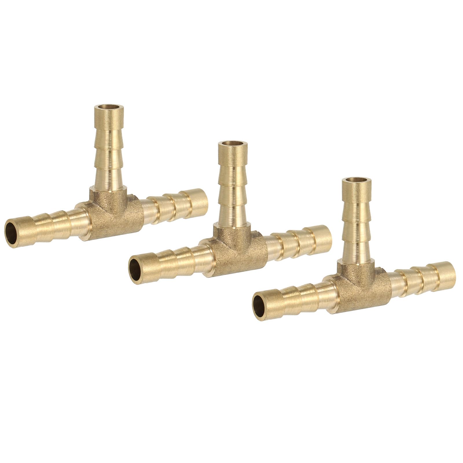 PATIKIL 1/2" Brass Tee Hose Barb Fitting, 3 Ways Union Intersection T Shape Barbed Split for Air Water Fuel Gas Liquid, Golden — view 9