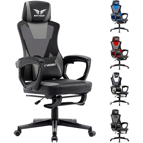 Computer Gaming Chair, Ergonomic Office Chair Height Adjustable with Footrest Headrest Backrest, Game Computer Chairs Lumbar Support, Fixed Up Armrest with 360° Swivel(Gray)