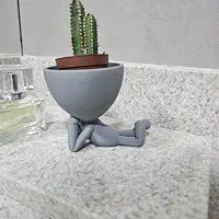 Vasinho Decorativo de Pessoa Sonhador em Impressão 3D – Criativo e Divertido, Ideal para Decoração com Plantas – Feito em PLA Biodegradável - TYDA (CINZA)