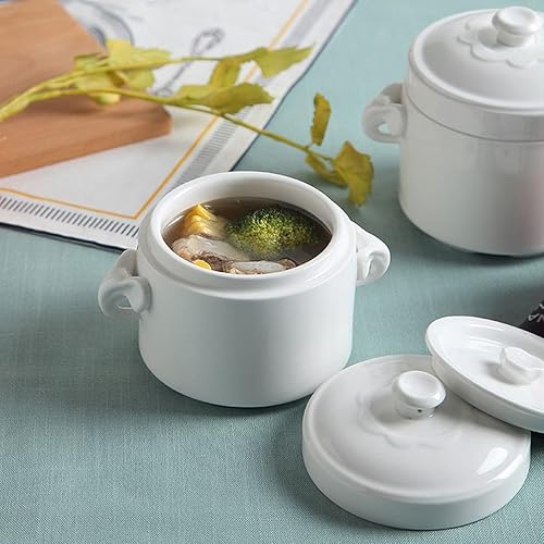 Miniatura 2 de FRCOLOR Olla pequeña de cerámica con tapa, cuenco de sopa de vapor de 13.5 fl oz, taza al vapor con asa para el hogar, cocina, huevo, natillas
