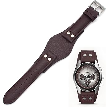 THEAGE for Fossil CH2891 Leather Watch Bands 22mm Replacement with Stainless Steel Buckle - 22mm Fossil CH2891 Leather Watch Strap