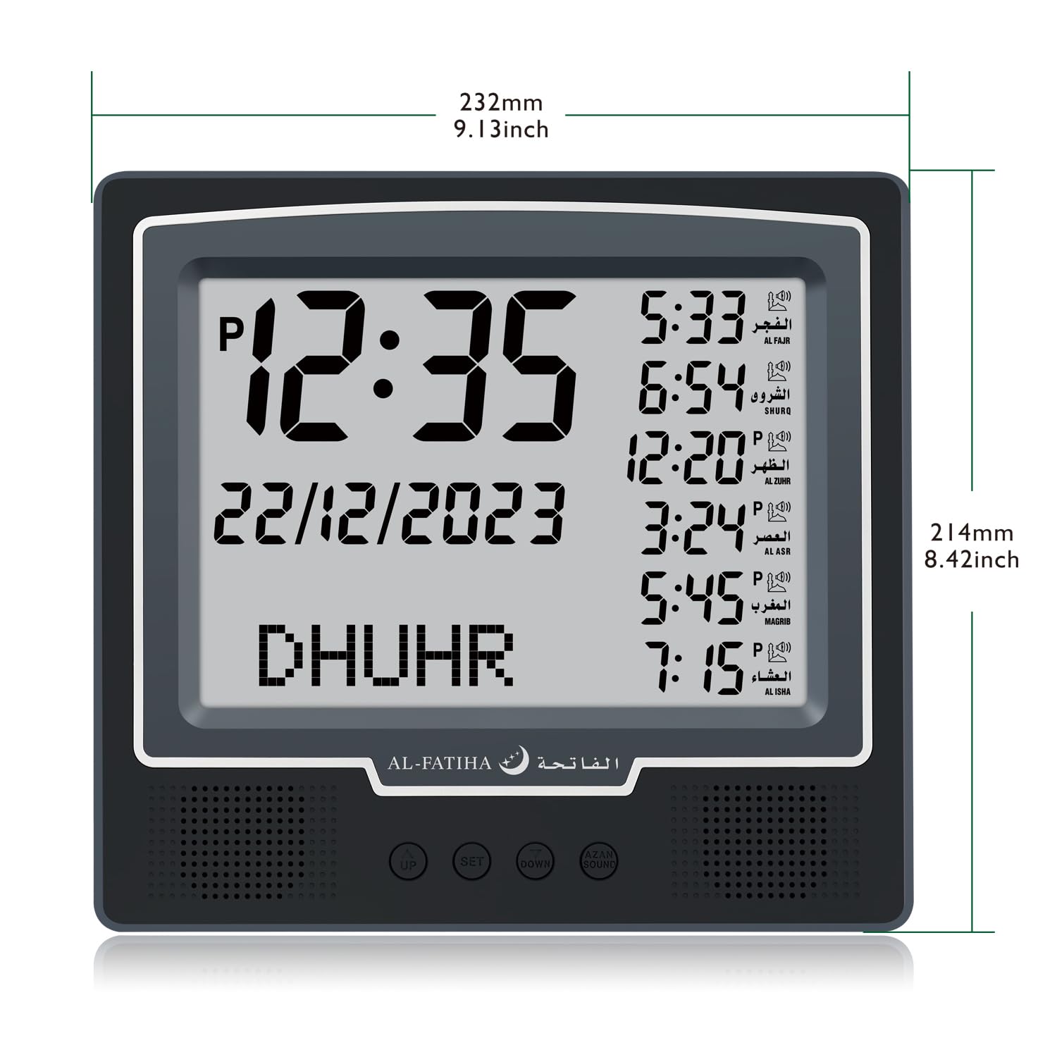 Azan - Réveil de table - Automatique - Numérique - 8 sons de prière azan - Horloge de prière musulmane pour la décoration de la maison - Cadeau Ramadan - Noir