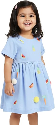 Nautinati Baby Girls Trendy Fit &amp; Flare Frock with Styled Sleeves | Age 0-3 Years