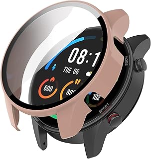 Miimall Funda Compatible con Xiaomi Mi Watch Color Sport Edition, con Protector de Pantalla Vidrio Templado, PC Anti-Scratch Protección Completo Carcasa para Xiaomi Mi Watch Color Sport-Rosa