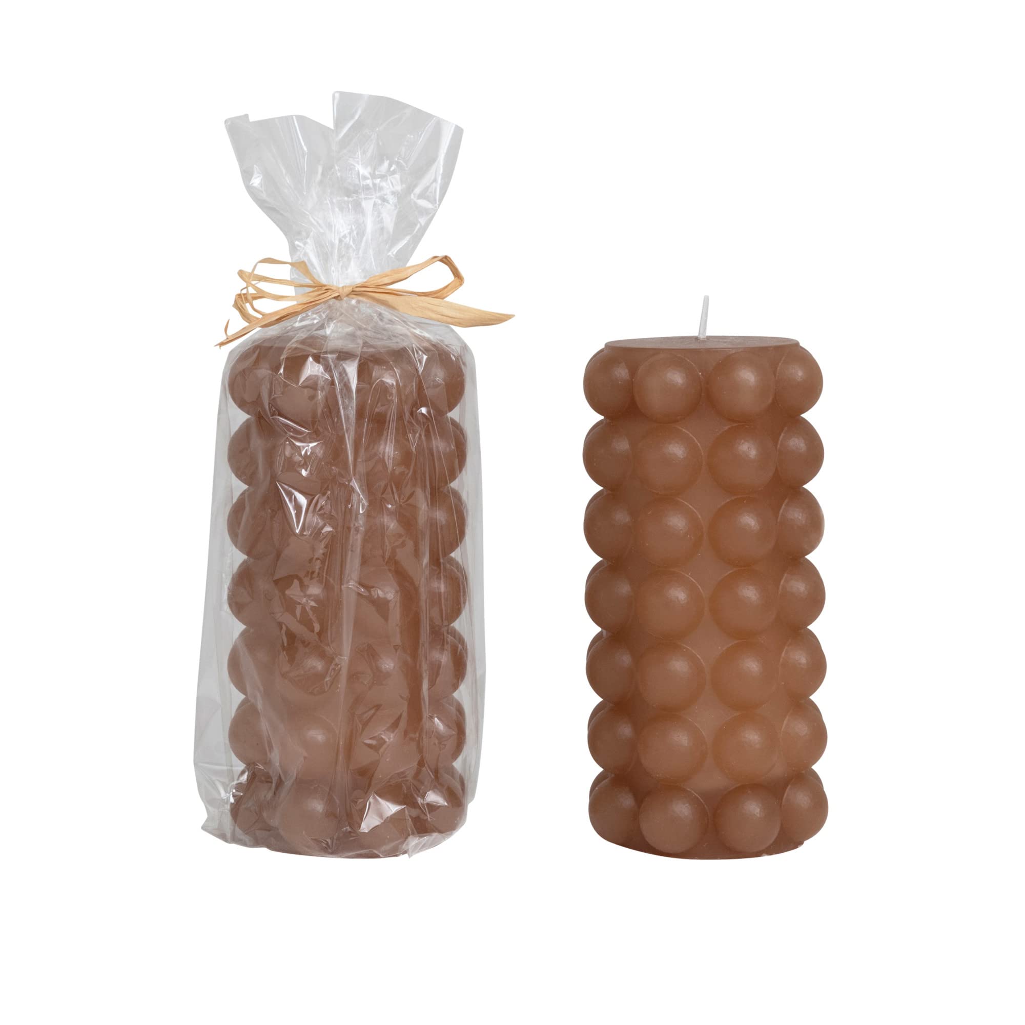 Creative Co-OpUnscented Hobnail Pillar, Cappuccino Candles, 3" L x 3" W x 6" H, Brown