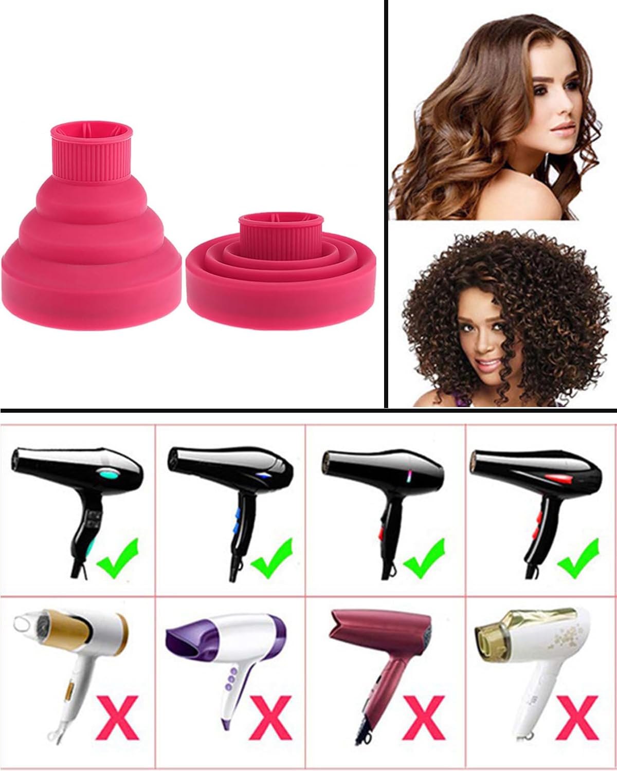 Comb Set, Diffuser for Curly Hair, Hair Diffuser, Hair Stylists Professional Styling Comb Set, Diffuser Hair Dressing Styling Tool Usage at Home to Acheive Curl Defination (Rose Red) - Image 4 thumbnail