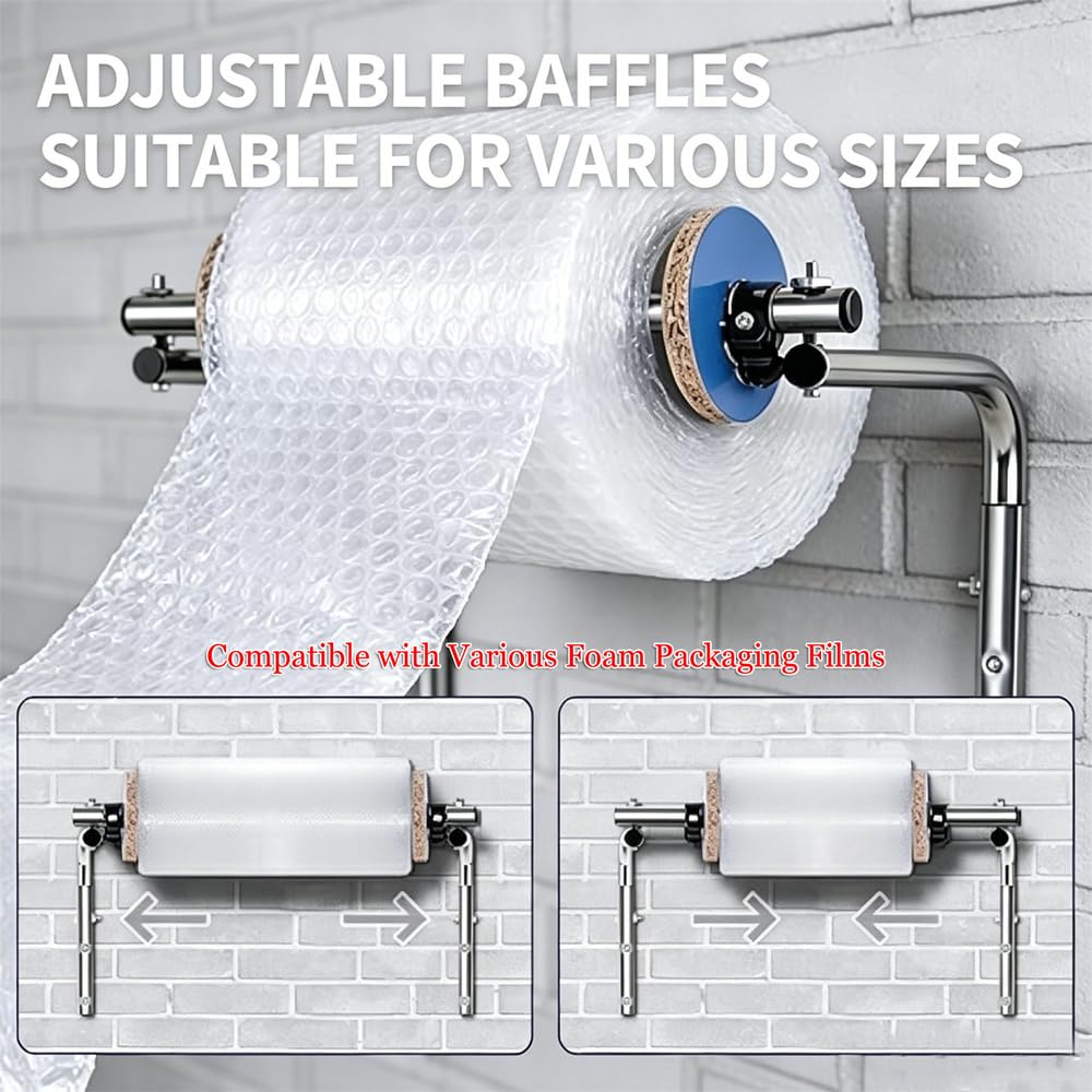 Dispenser per rotolo di schiuma a bolle, supporto per imbottitura a parete, in acciaio zincato ispessito per imballaggio, trasloco, protezione per spedizioni, logistica di magazzini, facile da