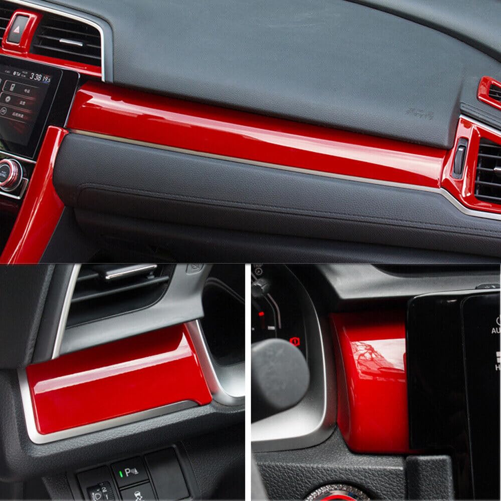 Lot de 3 accessoires de voiture pour Honda Civic 10e génération 2016-2021 en ABS pour tableau de bord (rouge)