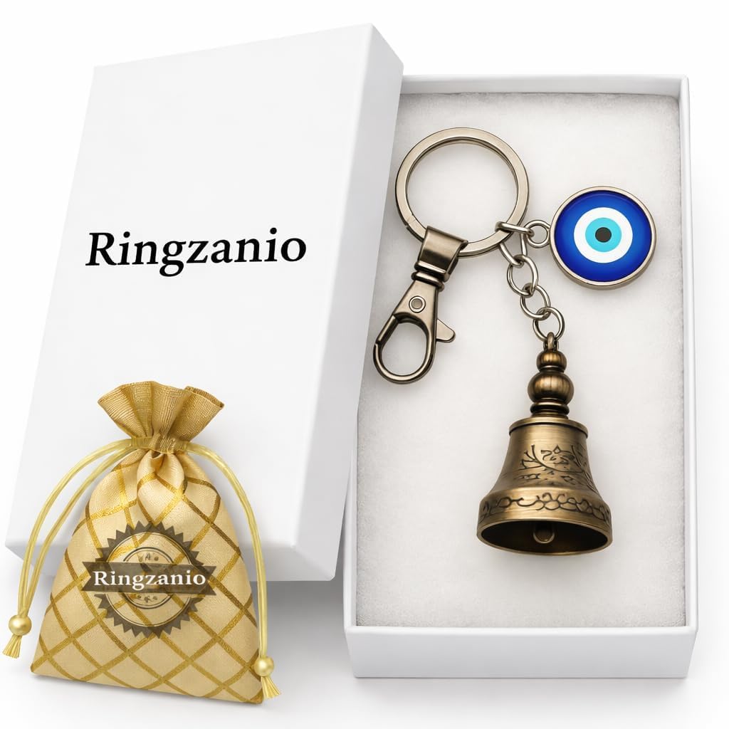 Guardian Bell Keychain for Bike and Car | Tibetan Bell Keychain with Evil Eye | Good Luck Charm Bell | Ghanti for Bike | Guardian Bell | Gift for Men | Protection Charm | Gift for Rider