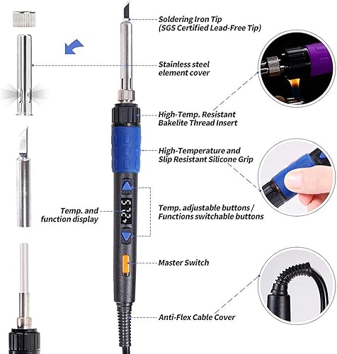 Vista 12 de LDK Kit de soldador electrónico, [actualizado] Juego completo de 60 W 110 V herramienta de soldadura de temperatura ajustable con 5 puntas 12 en 1