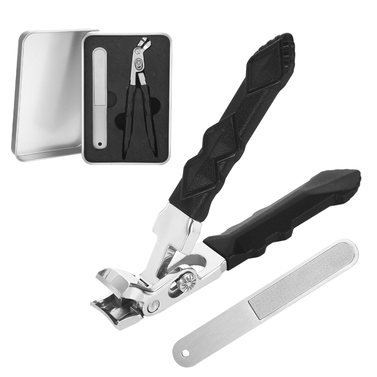 Lux ドイツ製ネイルクリッパー 男性用 高齢者用爪切り 角度付きヘッド爪切り 太い爪用 幅広爪切り 爪切り 飛沫防止 足指の爪切り(ブラック)