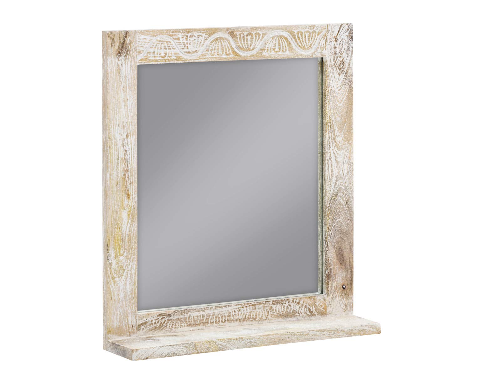 Woodkings Bitna Spiegel – Mangoholz Wandspiegel mit Ablage, 65 x 70 x 15 cm, Landhausstil