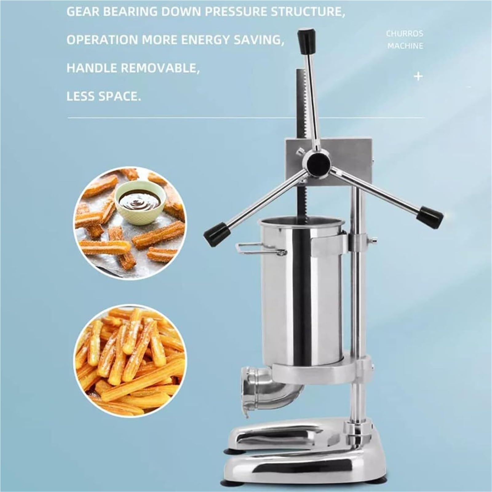 Máquina comercial para rellenar churros Churrera manual de acero inoxidable Con 5 moldes Equipo para hacer donas de frutas españolas(2L)