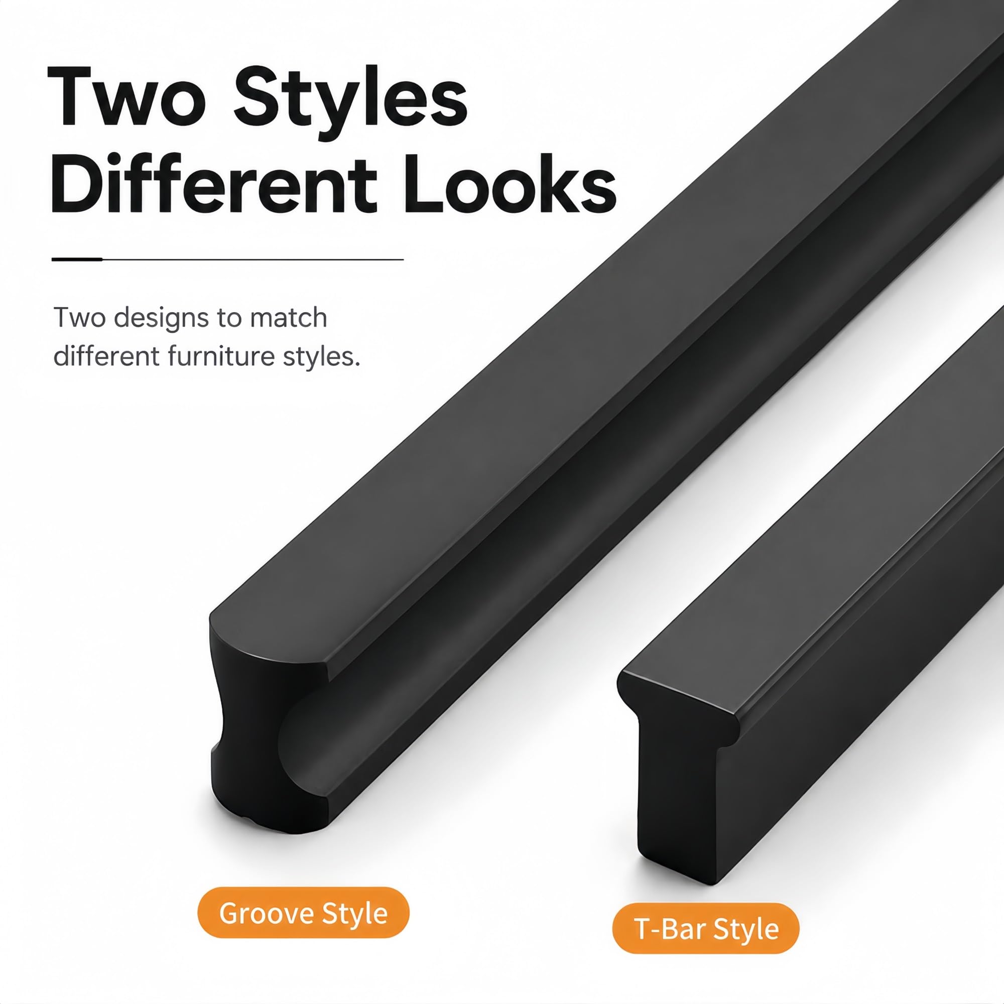 2er Set I-Zuggriff Aluminium Schwarz, Rostbeständiger Möbelgriff
