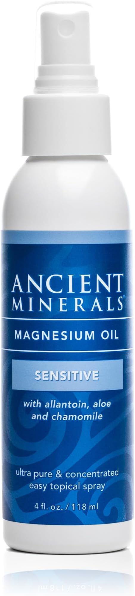 Magnesium Oil Spray Sensitive All-New Sensitive Formula with Allantoin, Organic Chamomile, and Organic Aloe Vera (4oz)