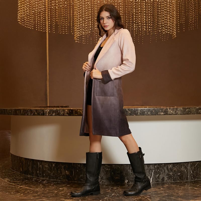 Image of Campus Sutra Women's Double-Breasted Fleece Long Coat For Casual Wear | Lapel Collar | Long Sleeve | Button Closure | Coat Crafted With Comfort Fit For Everyday Wear