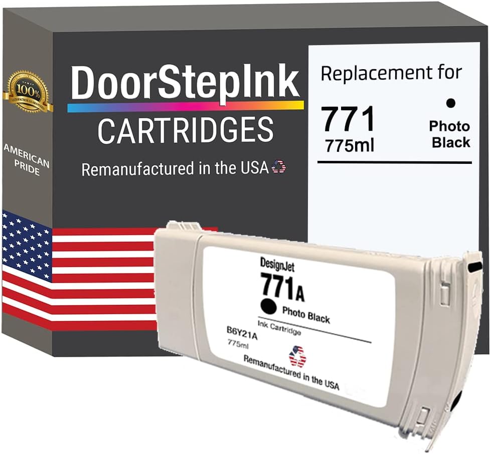 DoorStepInk 771 Photo Black Pigment Remanufactured Ink Cartridge Replacement for HP 771 (B6Y21A)—Compatible with DesignJet Z6200 42in Z6200 60in Z6600 60in Z6610 60in Z6800 60in—Standard Yield 1-Pack