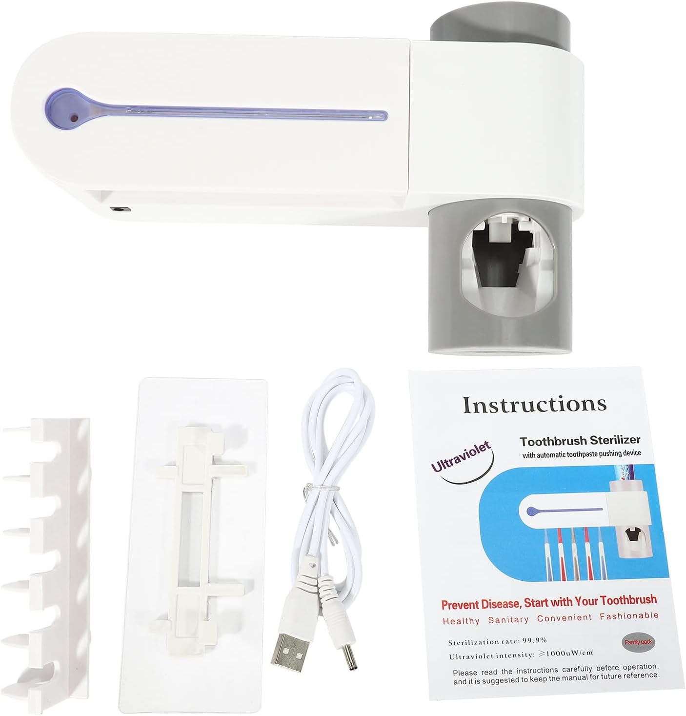Flisdtry Cepillo de dientes ultravioleta multifuncional 3 en 1 para desinfección de cepillo de dientes UV desinfectante pasta de dientes exprimidores