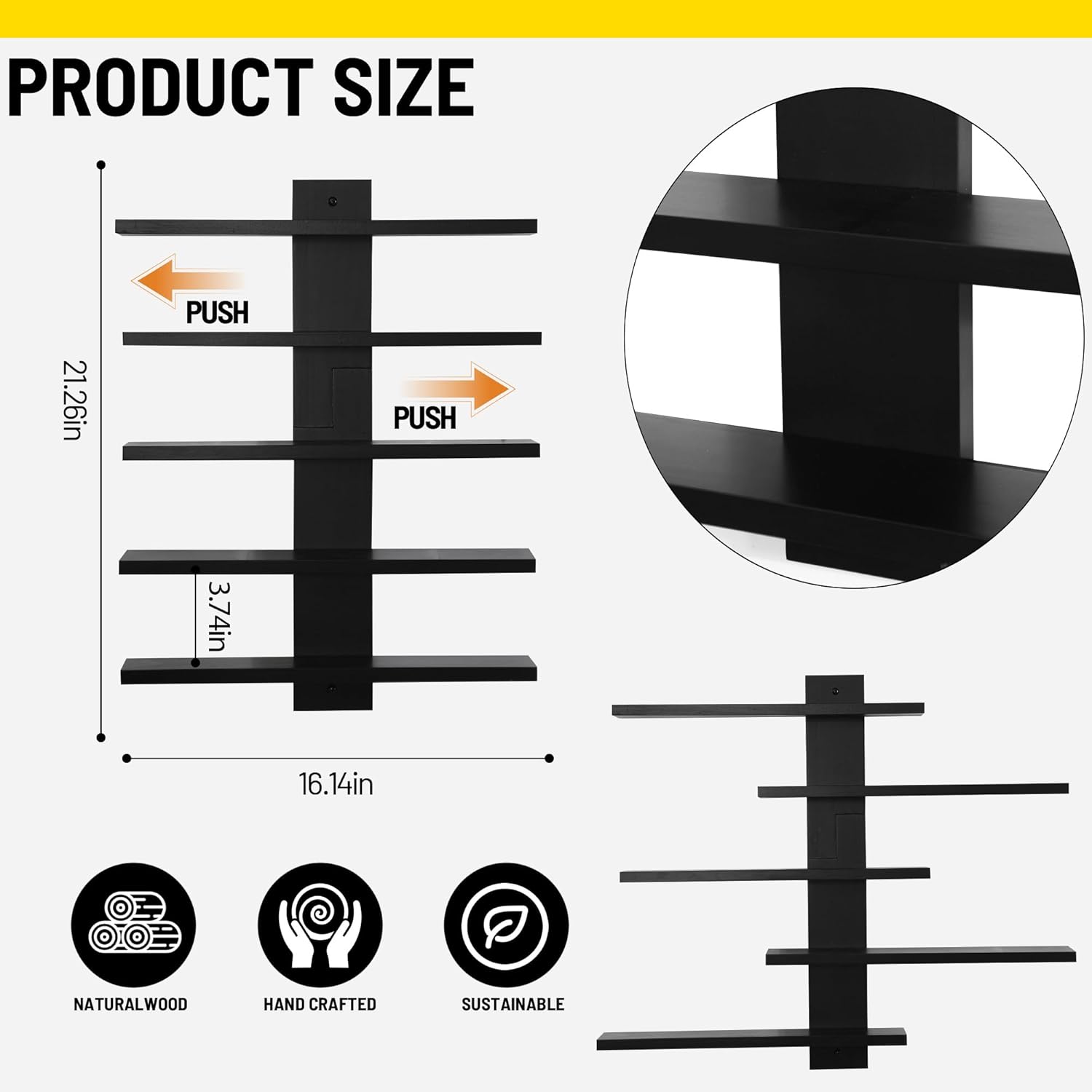 Floating Shelf for Wall,for Tonie Shelf,Small Wood Display Shelves Rack for Collectibles-Figures,Shot Glasses,Mini Decor,for Toy(Black)