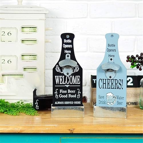 Miniatura 2 de Vintage Style Beer Shaped Bottle Opene, Wall Mounted Bottle Openers Catcher for Any Man Cave, Bar, Pub, Kitchen, Patio, Cabin (Black)