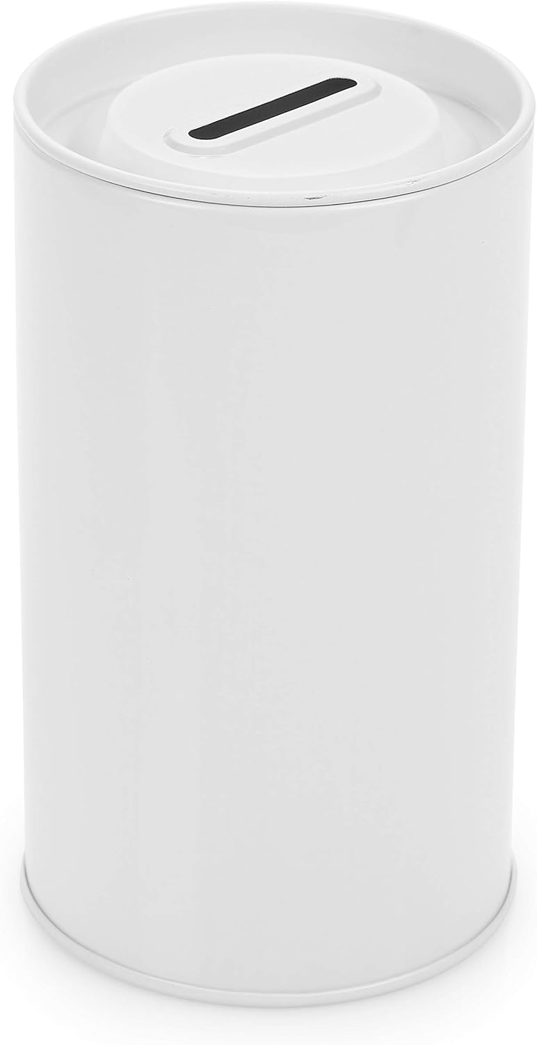 Cylinder Tin Charity Donation Coin Collection Tube Ticket and Suggestion Box 5"H x 3" Diameter Tip Canister with Removable Cover with slot (8 Pack) White