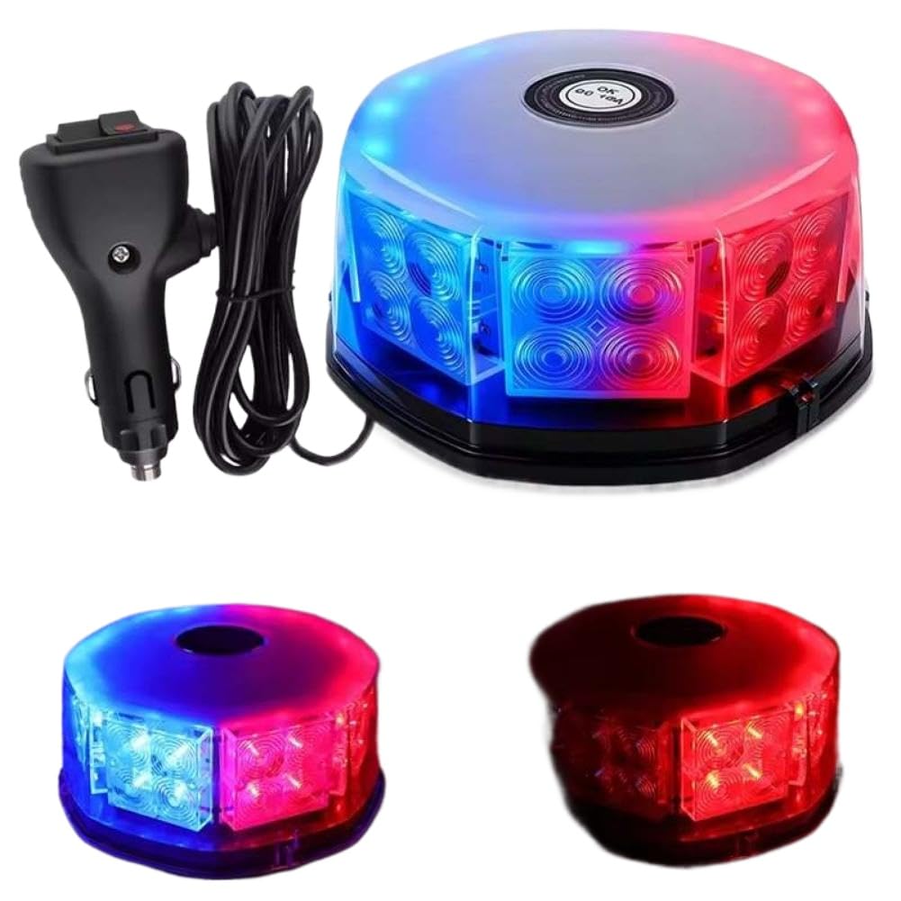 Luz estroboscópica para coche, baliza giratoria LED roja y azul, 12V, 24V, Compatible con vehículos, camiones, montacargas