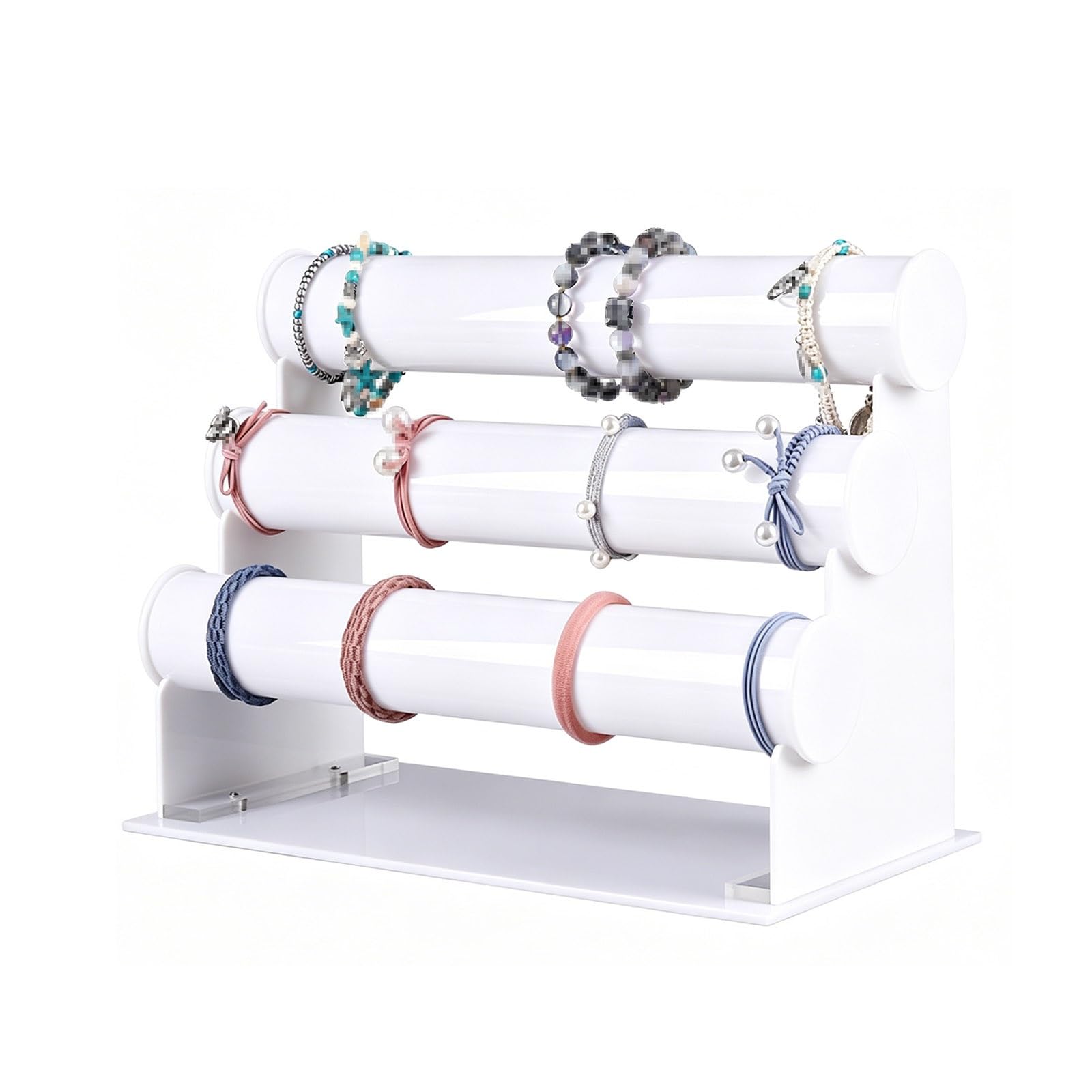 LYFHYSDSP 3-Tier Acrylic Jewelry Display Stand, Detachable Bracelet Holder for Bangle Hair Tie Scrunchie, Stable Wide Base Organizer for Dresser Retail Store