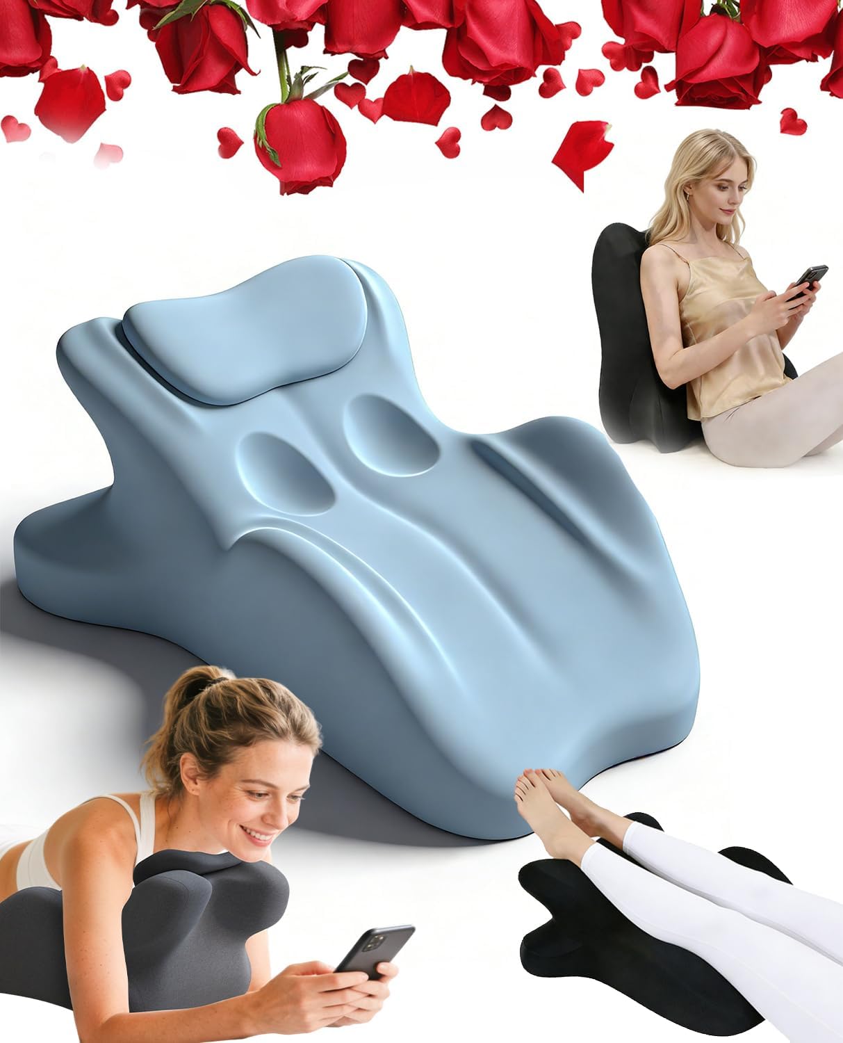 Moodie Pillow, 27 Degree Intimacy Pillow= Just The Right Lift, Ergonomic Memory Foam Intimacy Comfort Pillow Hip & Back Support, All Perfect Position Easily Postures Wedge Pillow (Grey)