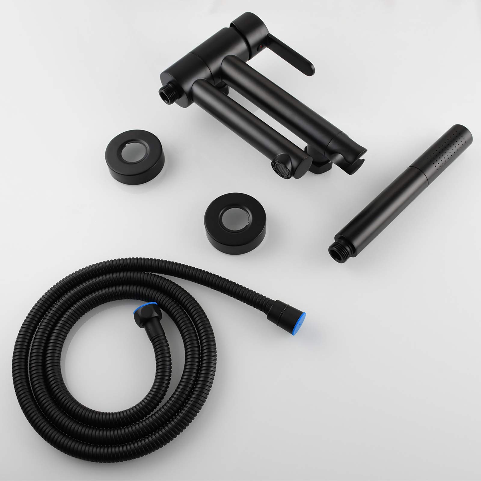 Rubinetto per Vasca, Rubinetto per Vasca con doccetta a 2 modalità, Rubinetto Girevole per Vasca, Miscelatore per Vasca a Parete, Maniglia Singola in Ottone con Acqua Calda e Fredda, Nero