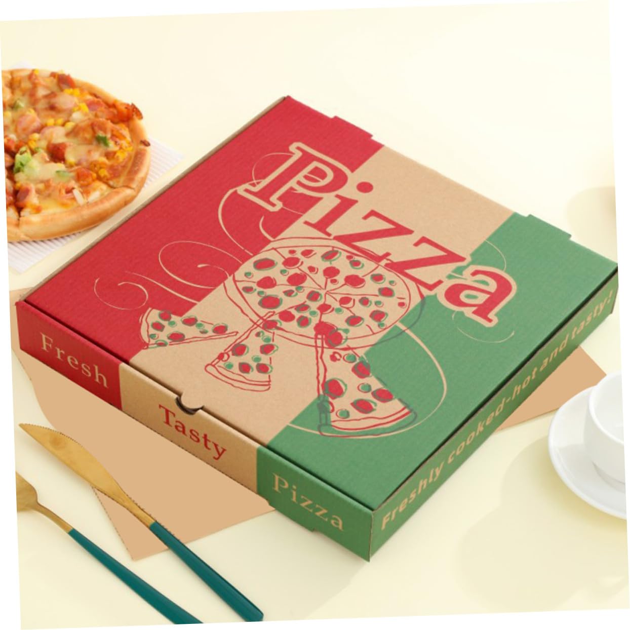 10 pezzi Scatole per Pizza in Carta Alimentare Contenitori Pieghevoli Resistenti per Asporto e Feste Confezione Pratica per Pizze Piccole