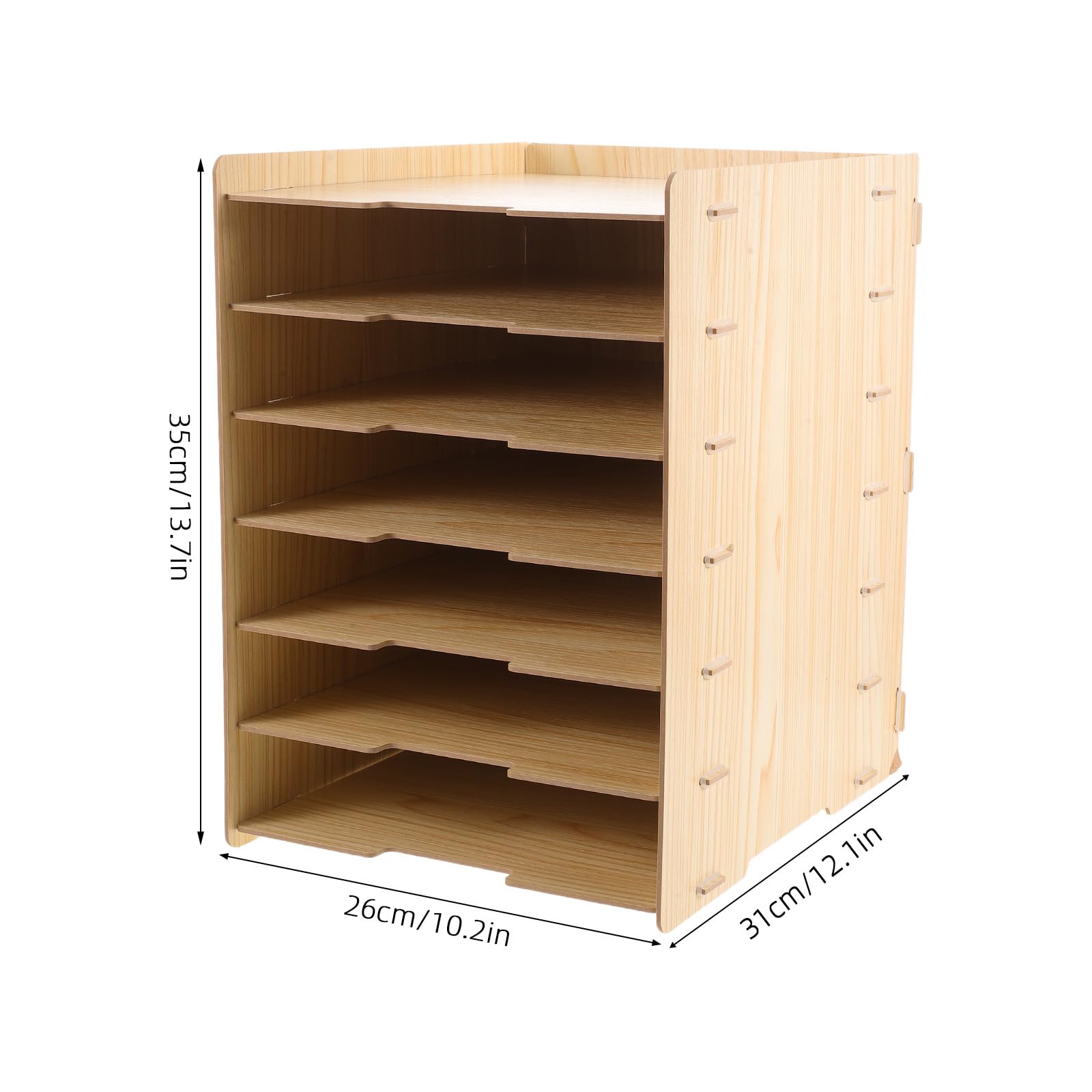 Organizzatore per documenti in legno - Portadocumenti da tavolo in legno color kaki - Scaffale a 7 ripiani per documenti e lettere in ufficio o a casa