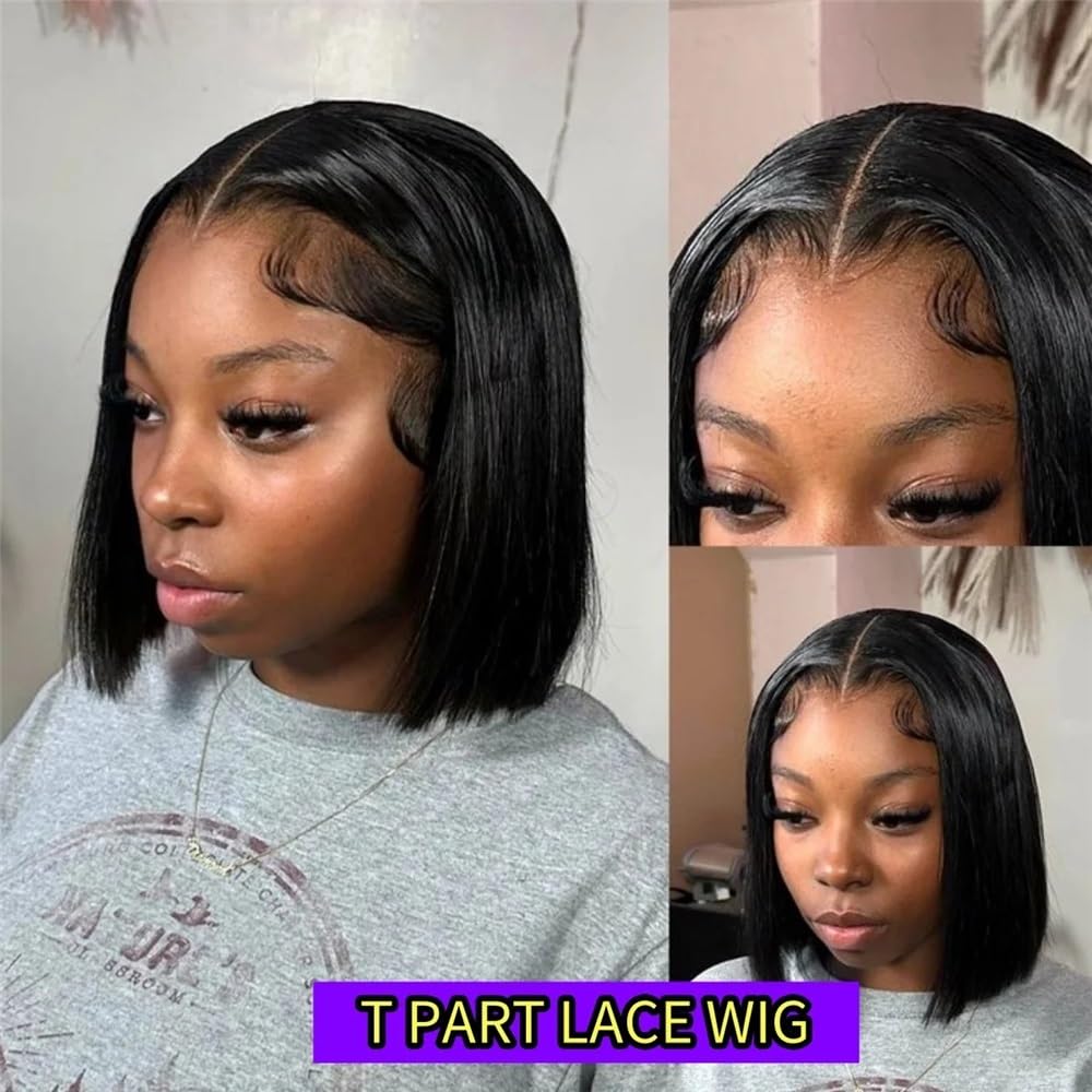 Parrucca Donna Parrucca Bob Capelli Umani Lisci T Part Lace Frontal Parrucche Pre Pizzicate 180 Densità Parrucca Bob 8-16 Pollici Parrucche(16inches)